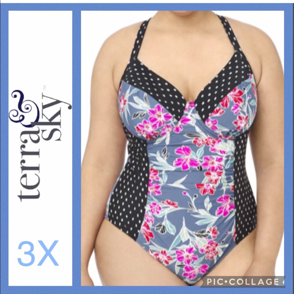 Terra & Sky 3X One-Piece Floral Swimsuit